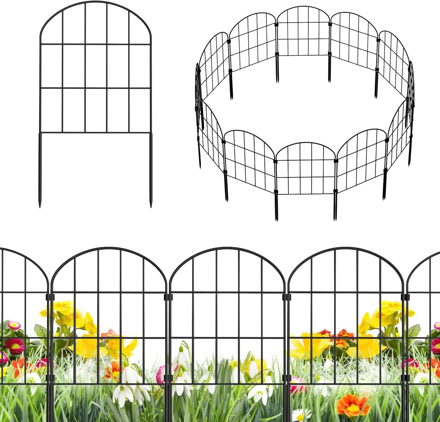 

25 Pack Metal Arched Garden Fence Panels - Rustproof Animal Barrier for Yard, Patio & Flower Beds