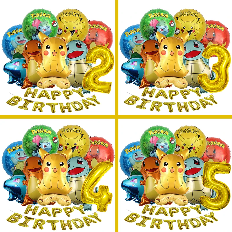 

Pokemon Birthday Party Theme Pikachu Squirtle Bulbasaur Decoration Foil Balloons Set Kids Birthday Shower Party Decora Supplies