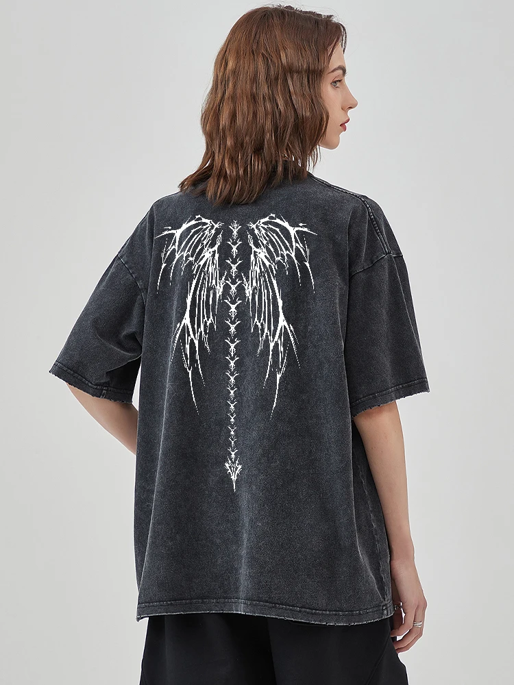 Y2k Harajuku Retro Säure T-Shirt Bedrucktes Muster T-Shirt Streetwear Sommer Reine Baumwolle Kurze Reine Baumwolle Gewaschen Schwarz Top Unisex – Detail 2