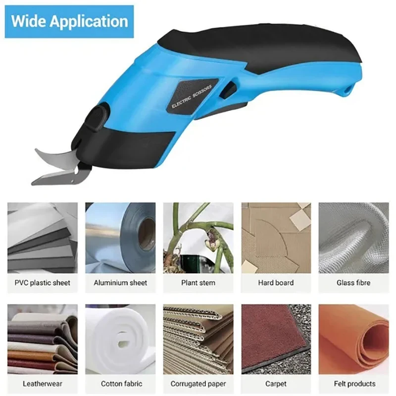 Rechargeable Electric Scissors Wireless Battery Cutter Cloth Carpet PVC Leather Cutting Tools Cordless Sewing Shear Doubl Blade