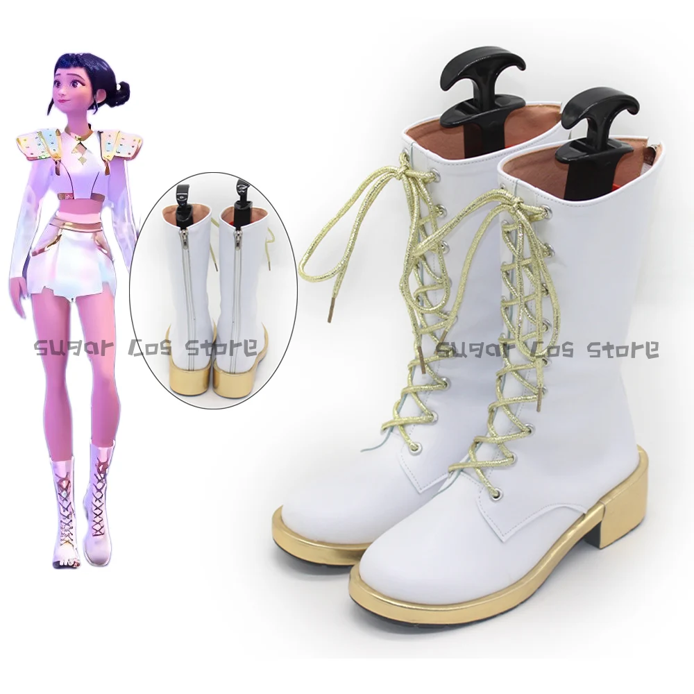 อะนิเมะภาพยนตร์KPOP Demon Hunters Zoeyคอสเพลย์รองเท้ารองเท้าKPOP Huntrixสีขาวยาวสําหรับผู้หญิงผู้ชายฮาโลวีนCarnival Party Prop