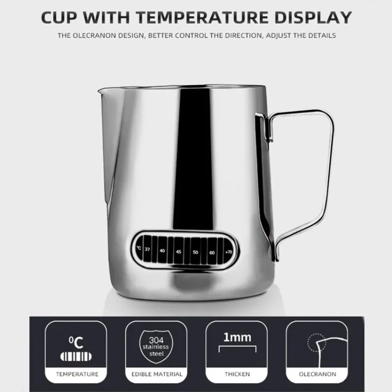 Stainless Steel Milk Frothing Pitcher, Temperature Display, Milk Frother Jug, Spiked Flower Cup, Barista Kitchen, 350 ml, 600ml