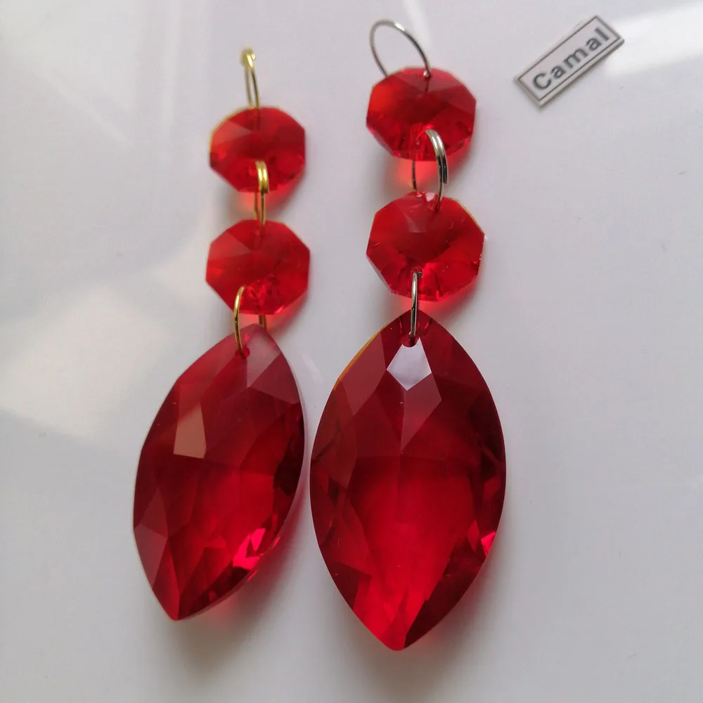 Camal-colgante de cristal con forma de ojo de caballo rojo K9, 2 piezas, 38mm, cuentas octagonales, guirnalda atrapasueños, iluminación, candelabro, piezas colgantes