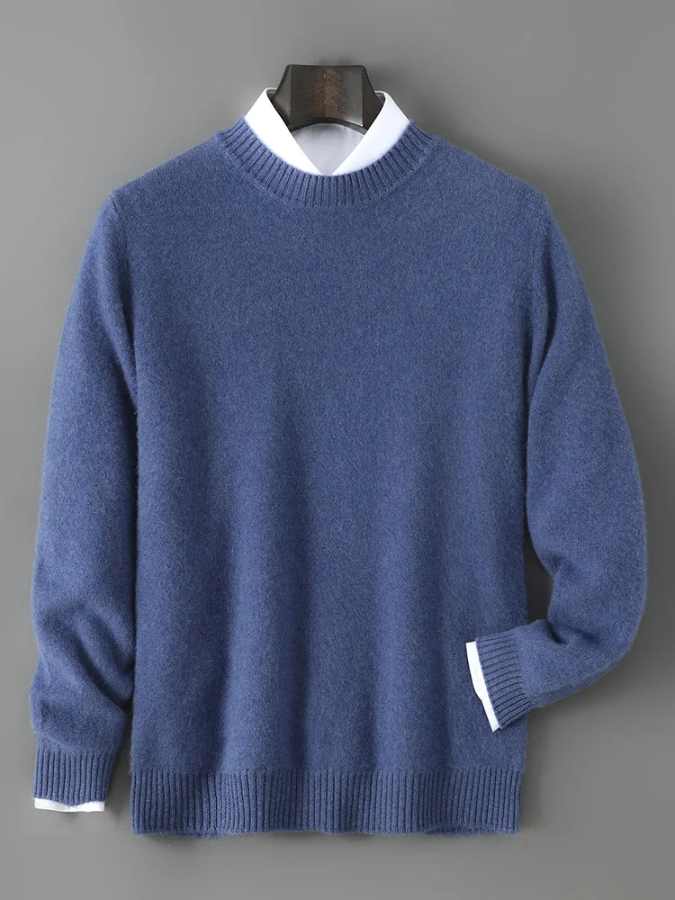 

Мужской базовый однотонный пуловер, вязаный свитер, толстый, мягкий, теплый, осенне-зимний, повседневный, из 100% мериносовой шерсти, простая свободная одежда, топы