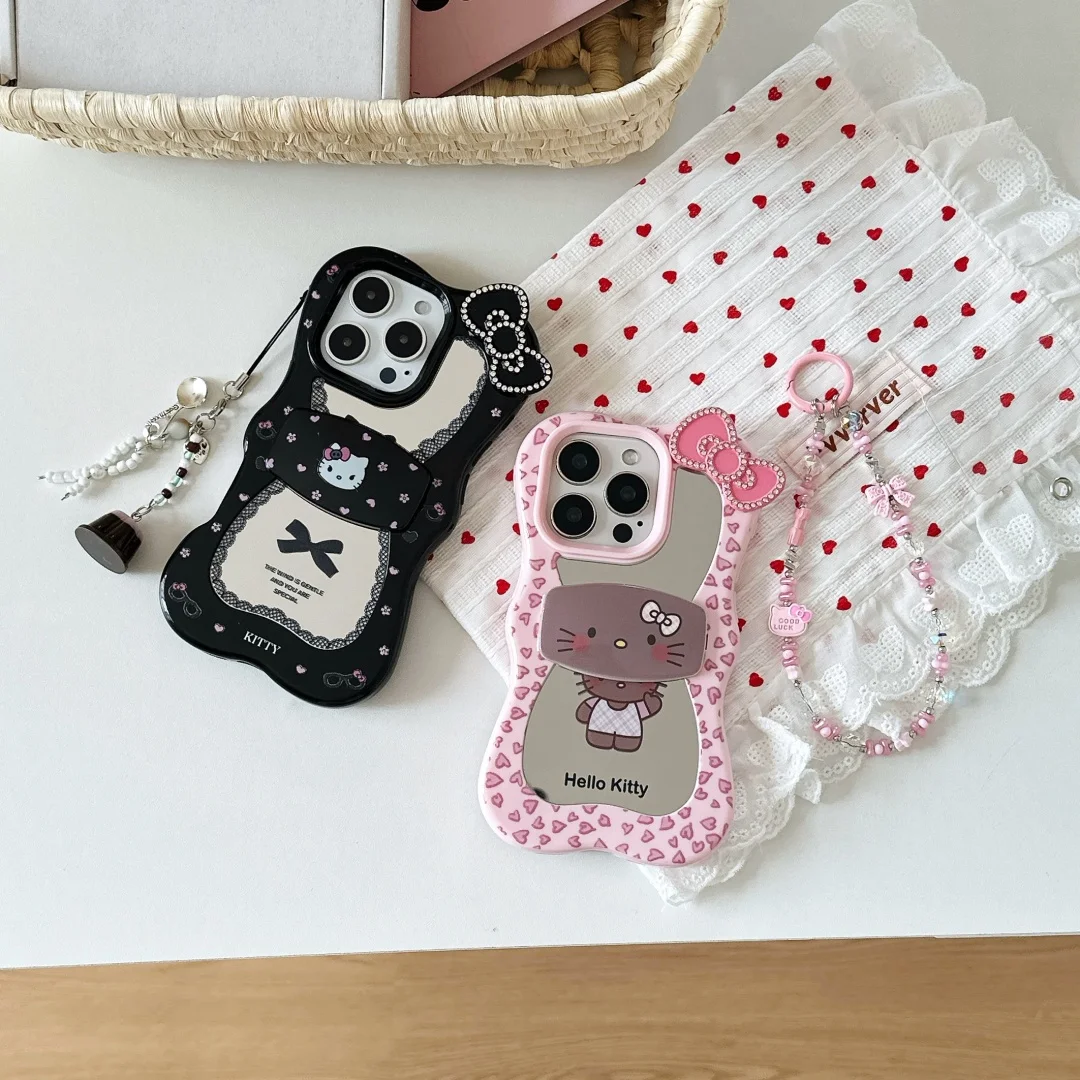 

INS Korean lovely Animal Leopard print Hello Kitty Phone Case For iPhone 16 15 14 13 Pro Max Mirror Cute Protective Cover ﻿﻿﻿