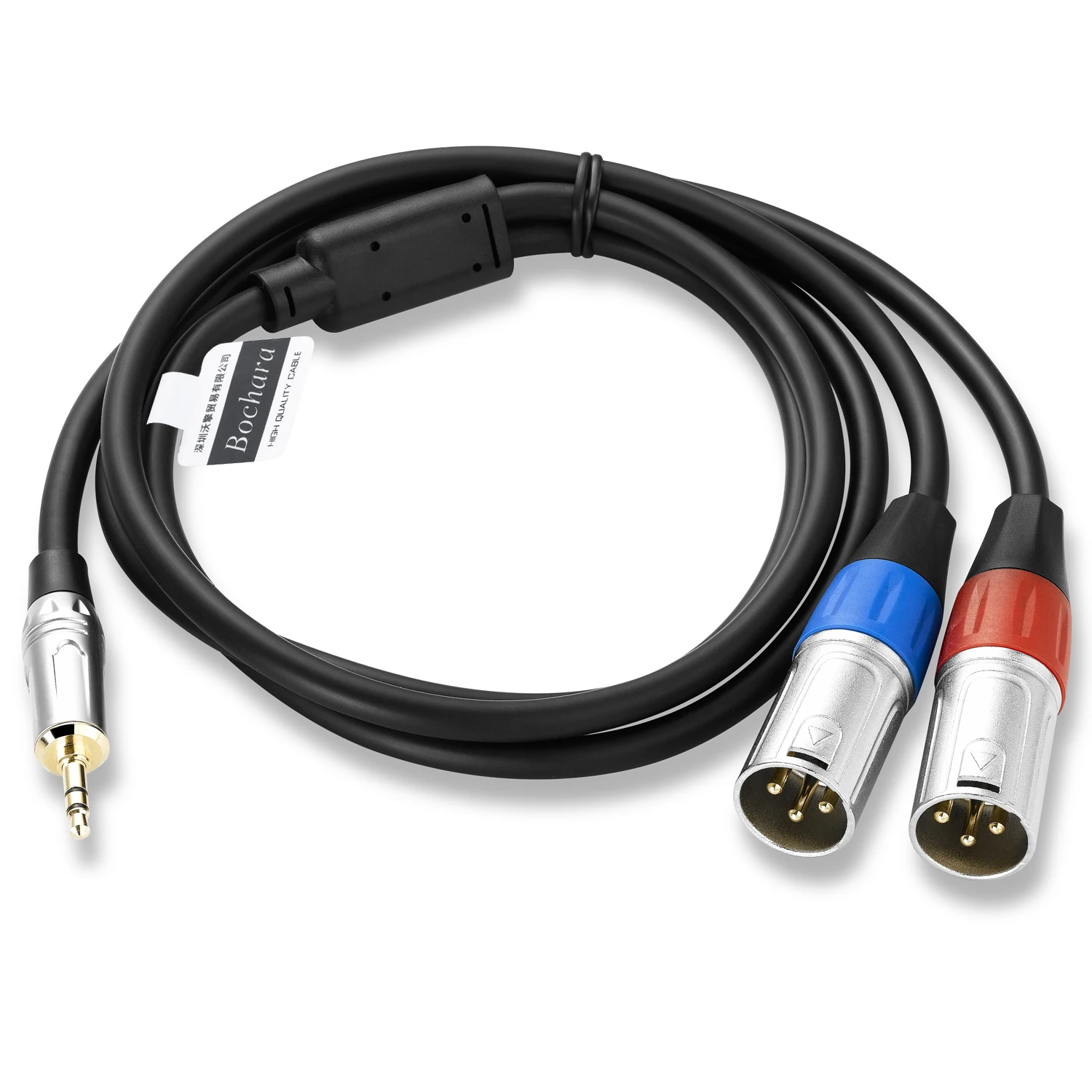 Bochara Gold Plated 3.5mm Stereo Jack TRS  to Dual XLR Male OFC Aux Audio Cable Foil+Braided Shielded For Speakers 1m 2m 3m