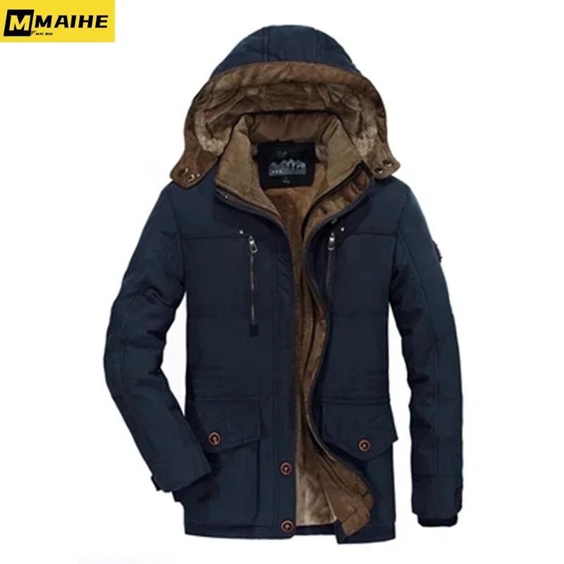 Giacca invernale da uomo 2024 Parka di media lunghezza più velluto spesso caldo Multi tasche giacche Solid Parka cappotto maschile abbigliamento di grandi dimensioni