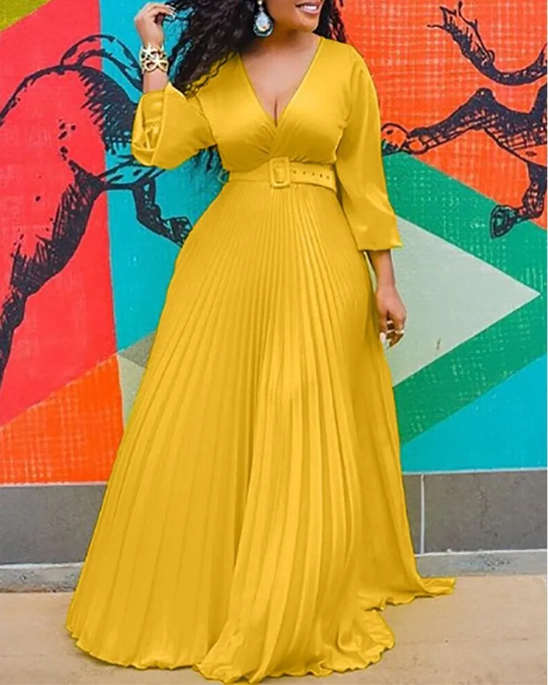 formal plus size yellow dress Aureia Plus Size Elegant Yellow Summer Round Neck Lantern Sleeve Mermaid Hem Dress,Formal Wedding Guest Gown,Goddess Dress For Formal Parties,Galas
