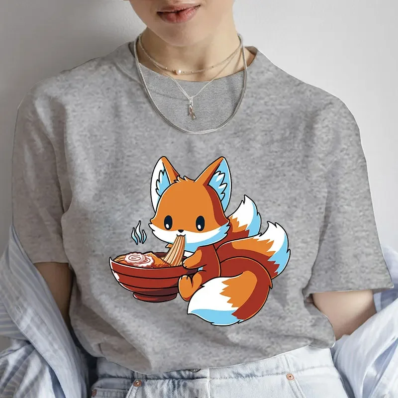 Fox Ramen Women T-shirts Fashion Clothing Cartoon Clothes Short Sleeve Summer Female Tee Anime Animals Graphic Tshirt Clothing