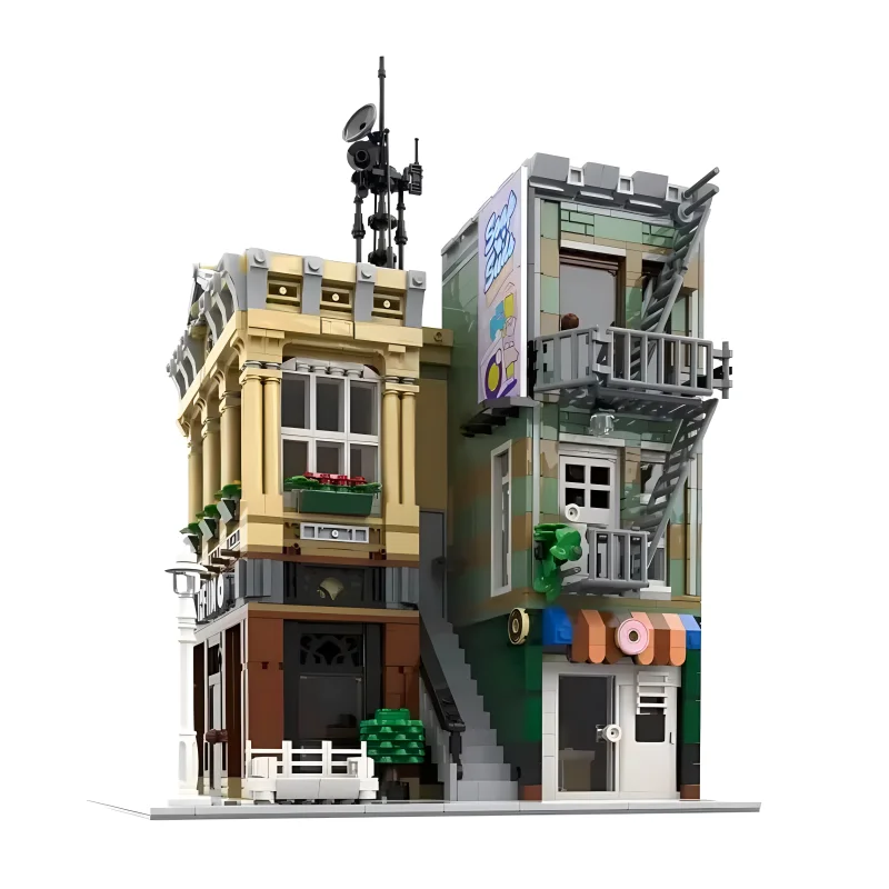 MOC 108370 Technical The Radio Station City Street View Compatible 10278 Police Station Building Bricks Puzzle Toy Birthday Gift