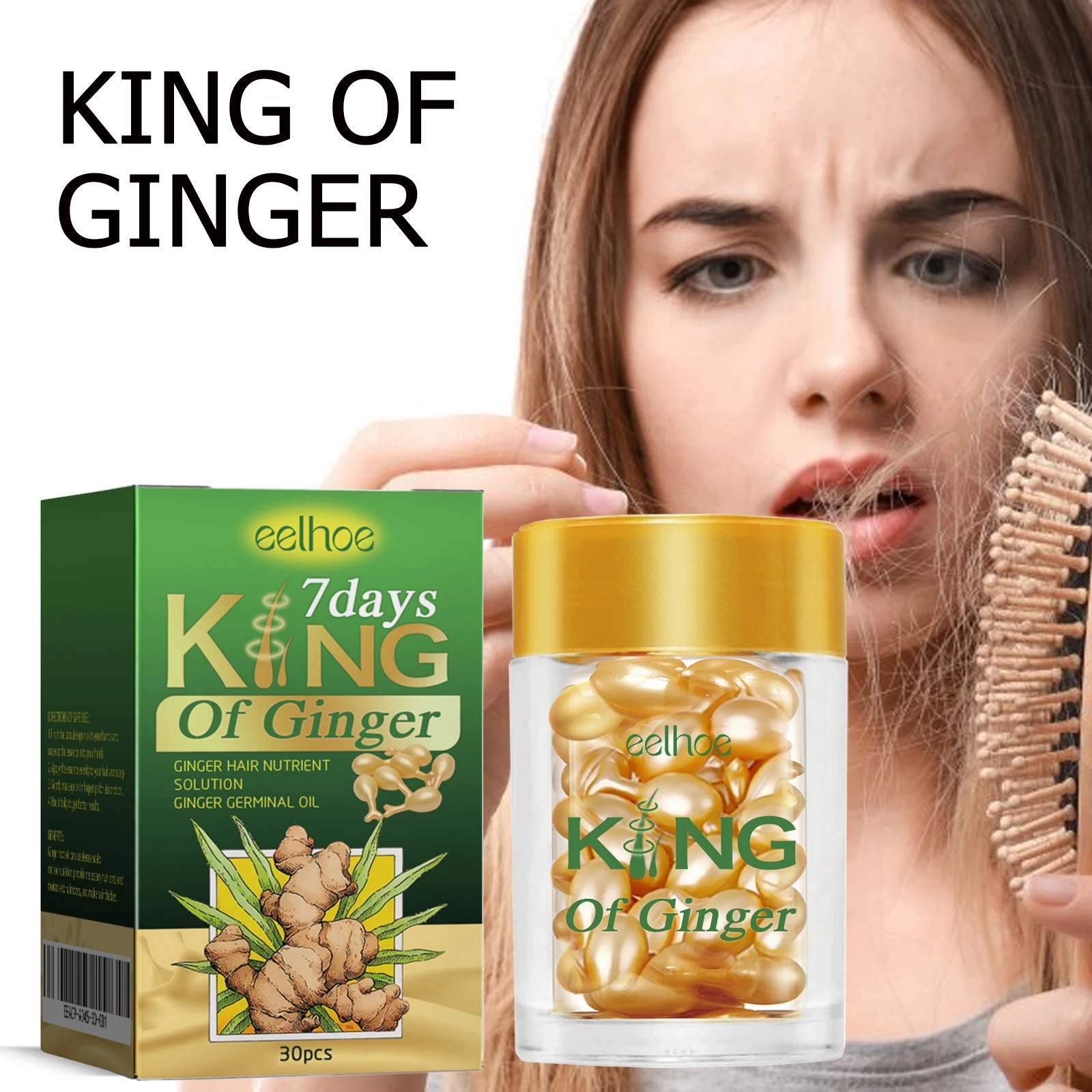 Eelhoe Germinal Capsule Ginge Dense Hair Capsule Moisturizes Hair Roots Thickens Hair Prevents Hair Loss, Scalp Massage Capsule