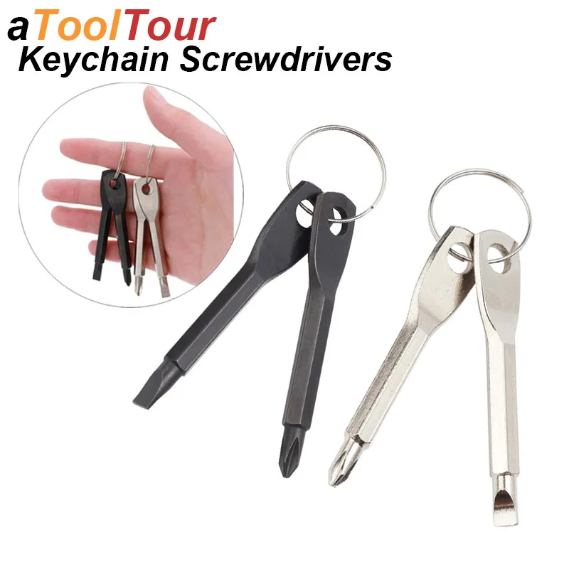 Pocket Screwdriver Set Flat Slot Head Phillips Key Ring Screw Driver EDC Keychain Portable Repair Gadget Tool for Small Project