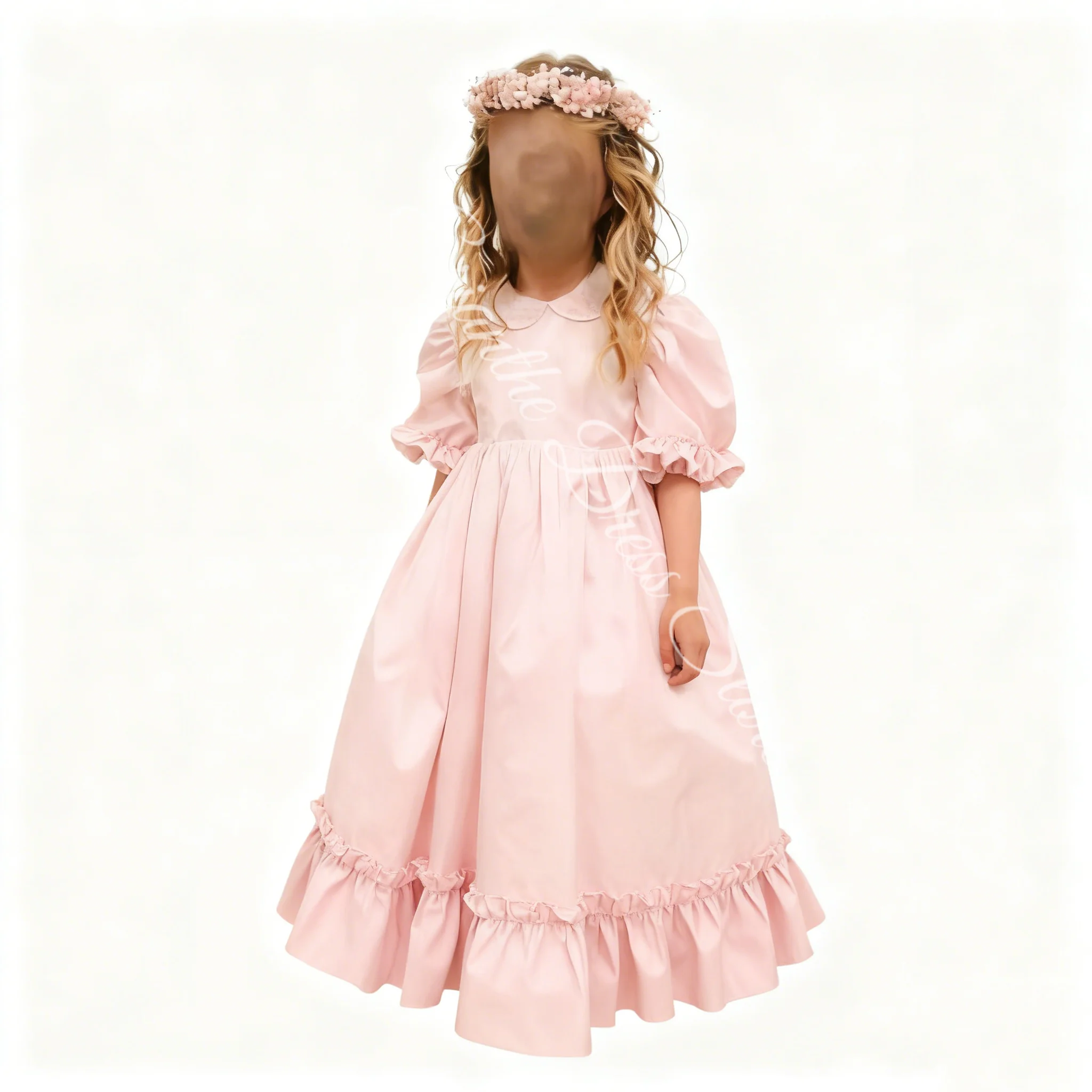 

Customized Pink Flower Girl Dress for Wedding Satin High Waist Bridesmaid Dress Kids Birthday Party First Communion Ball Gowns