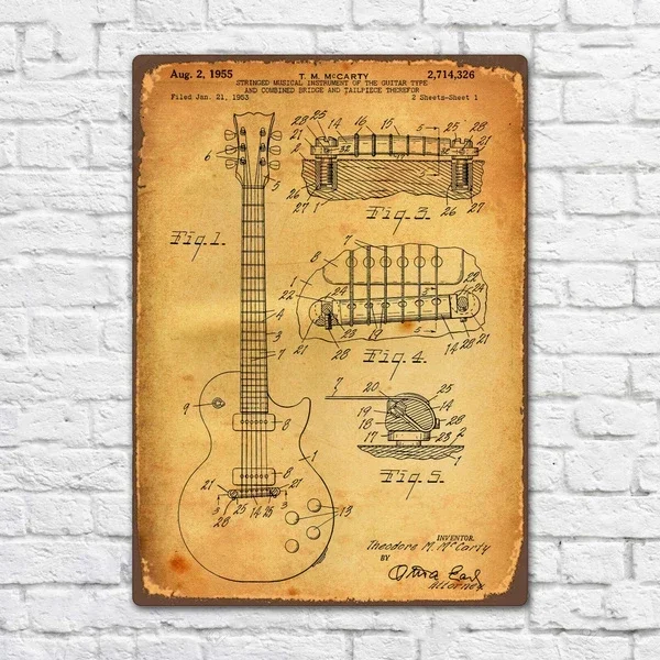 Isaric Tin Sign 1952 Gibson Les Paul Introduction  Vintage Metal Sign 8 x 12 Inches