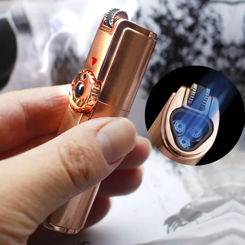 Jobon Inflatable 4 Flame Torch Jet Windproof Lighter Metal Grinding Wheel Flint Lighter Gas Butane Inflatable Gift Cigar Lighter