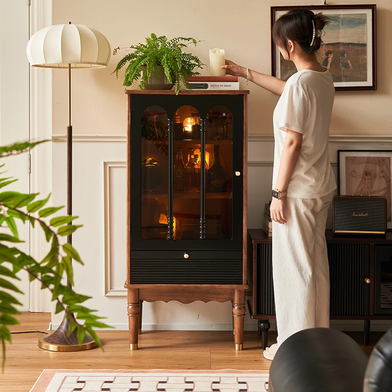 

French retro display cabinet small apartment living room wall locker wine cabinet TV cabinet side cabinet glass door figure cabi