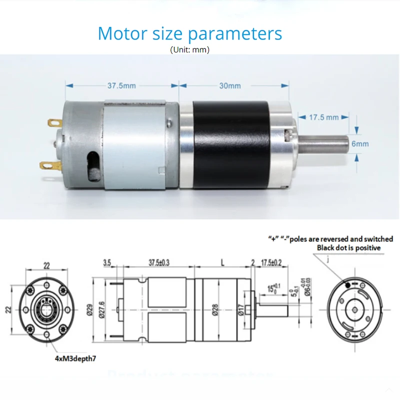 28MM 385 24V Planetary Gearbox Miniature DC Reduction Motor Speed Regulation Low Noise Small Motor