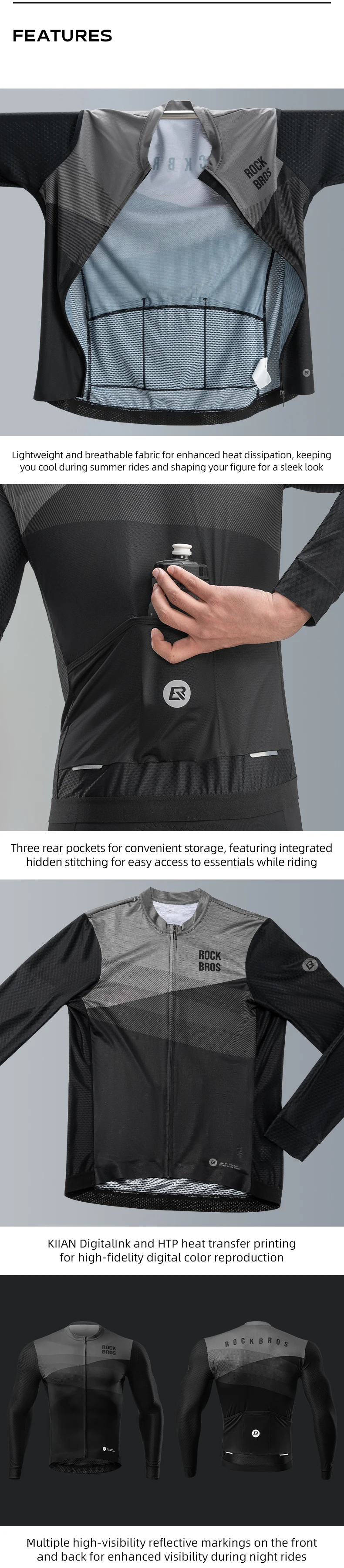 ROCKBROS Frühling Sommer Radtrikot Lange Ärmel Leichtgewichtig Hochelastisch Atmungsaktiv Schnell trocknendes Hemd Männer MTB-Radkleidung – Detail 3