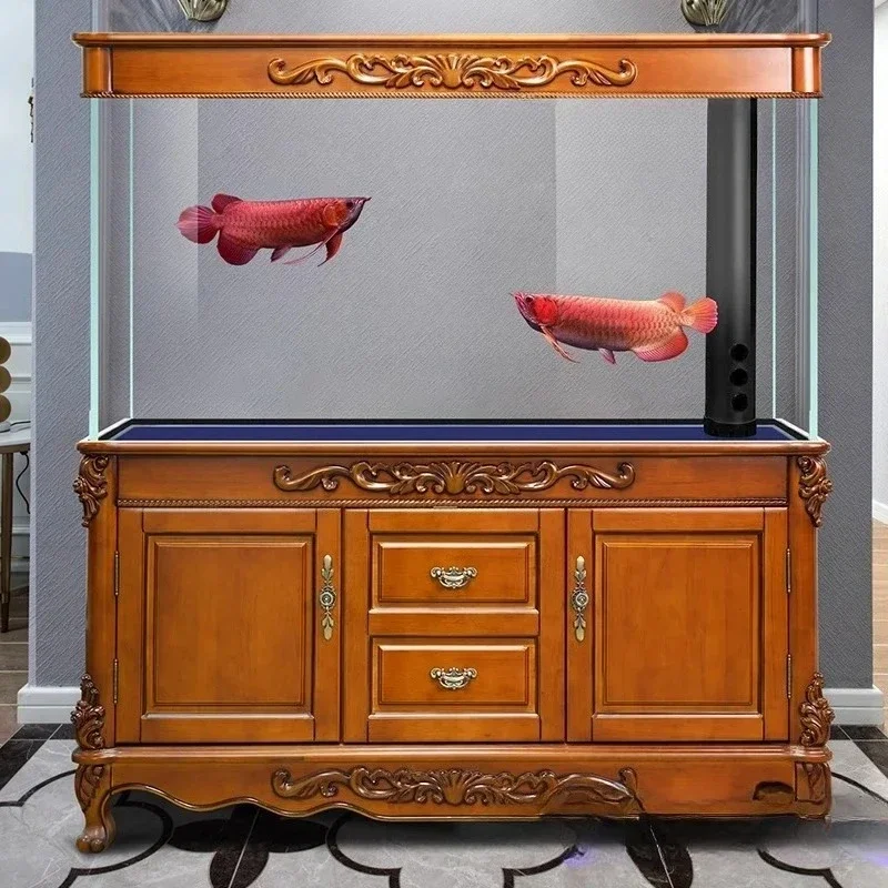 H Fish Tank Living Room Large High-end Bottom Filter Ecological New Ultra-white Household Solid Wood Fashion Light Luxury