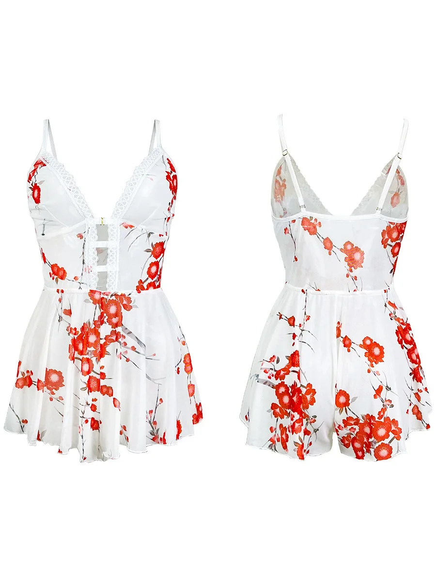 Maglia semplice fiore pizzo trasparente sexy scollo a V dolce abito stampato abito elegante moda donna Spice Girls 2024 nuovi abiti K7TZ