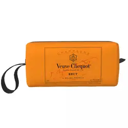 Champagne Orange Large Makeup Bag Zipper Pouch Travel Cosmetic Bags Veuves Clicquots Portable Toiletry Bag for Women