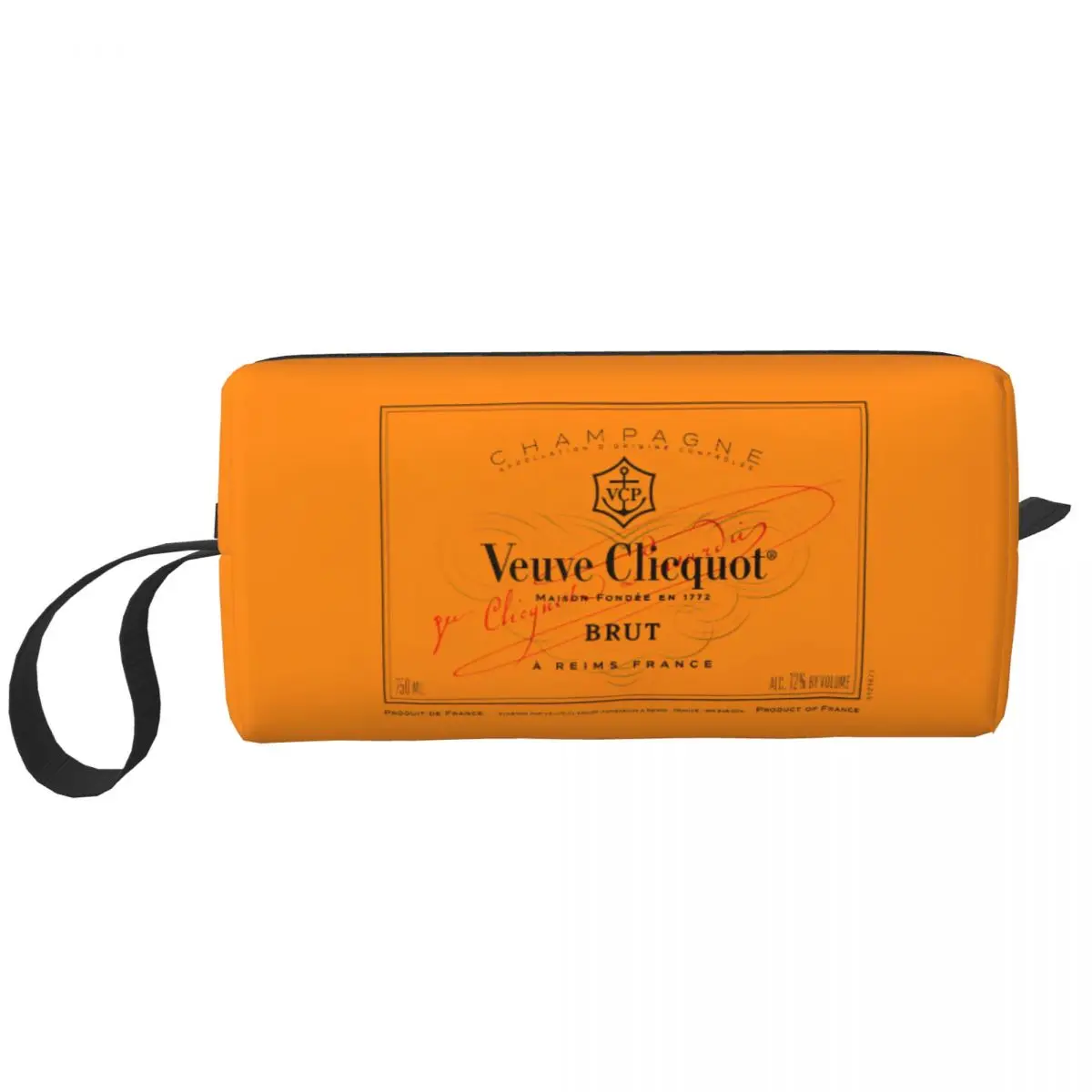 Champagne Orange Large Makeup Bag Zipper Pouch Travel Cosmetic Bags Veuves Clicquots Portable Toiletry Bag for Women