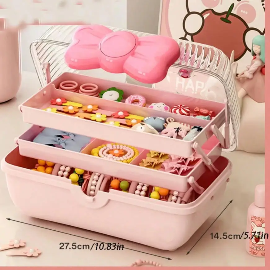 1pc Sweet 3-Compartment Ring Storage Box, Suitable For Storing Hair Accessories, Jewelry, Cosmetics, Etc. Applicable For Living