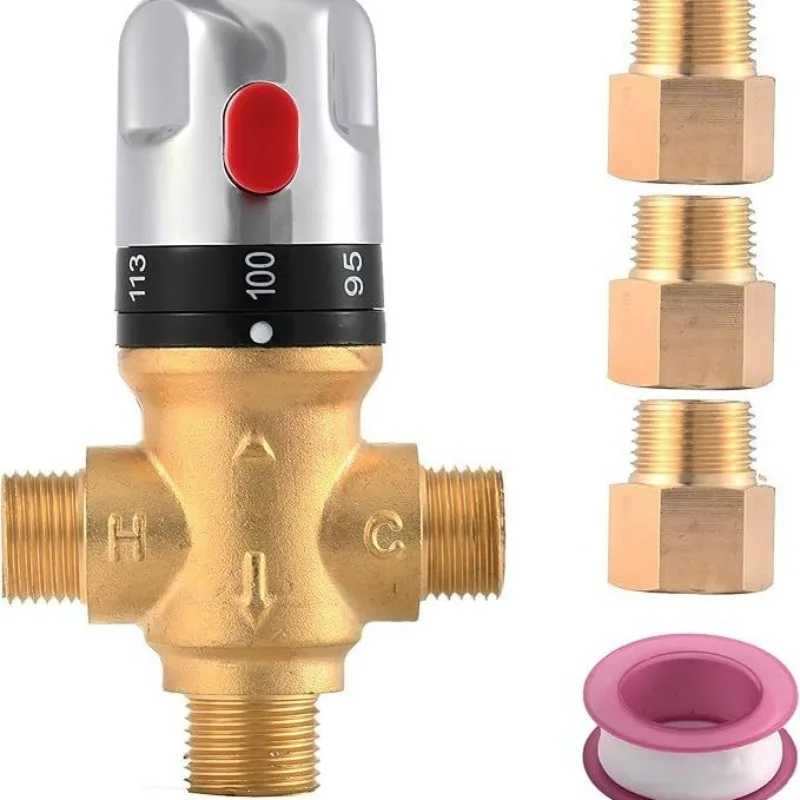 1/2 NPT Thread Brass Thermostatic Mixing Valve Hot Cold Water Control Mixer For Water Heater