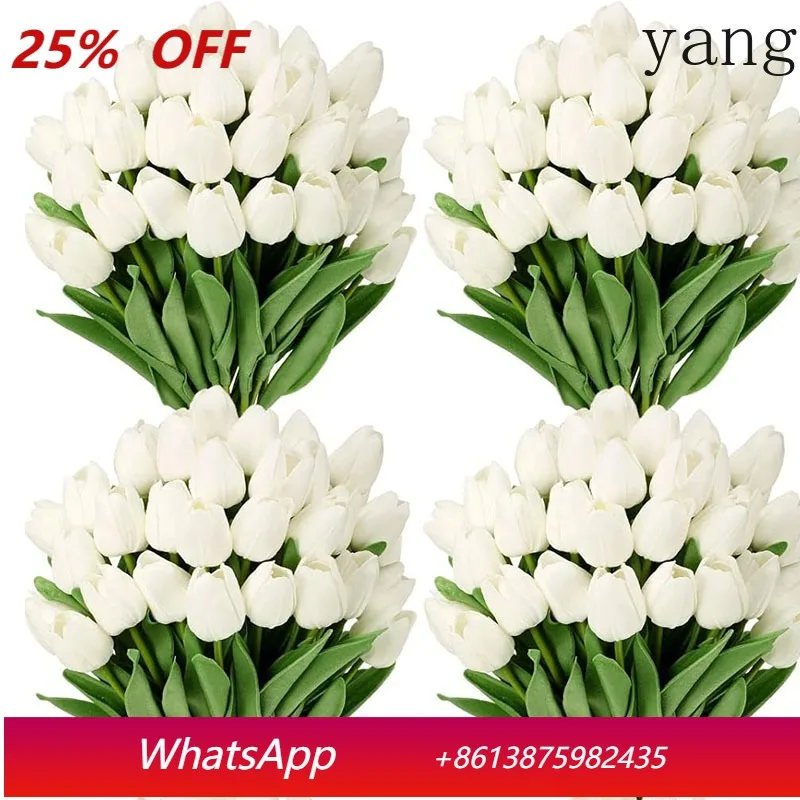 

100 Pcs White Artificial Tulips PU Faux Tulips Bouquet Flower for Wedding Arrangement DIY Party Home Decor