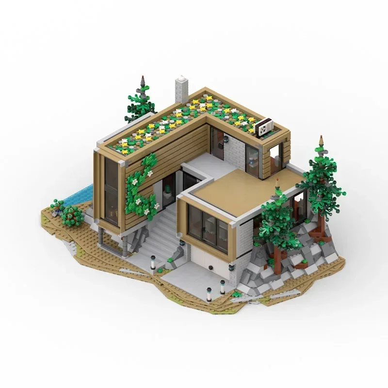 BuildMoc Modern Villa The Architect's House Building Blocks Forest Architecture Home of Designers Bricks Toys For Children Gifts