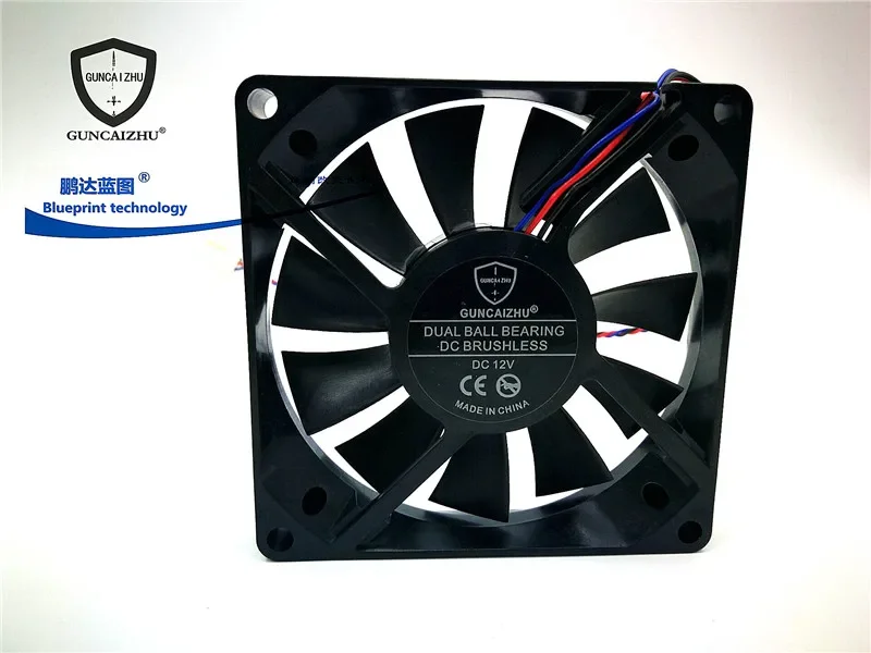 pa Guncaizhu 8015 8cm 12v0.09a Double Ball Bearing Three-Wire Mute Chassis Cooling Fan 80*80*15MM
