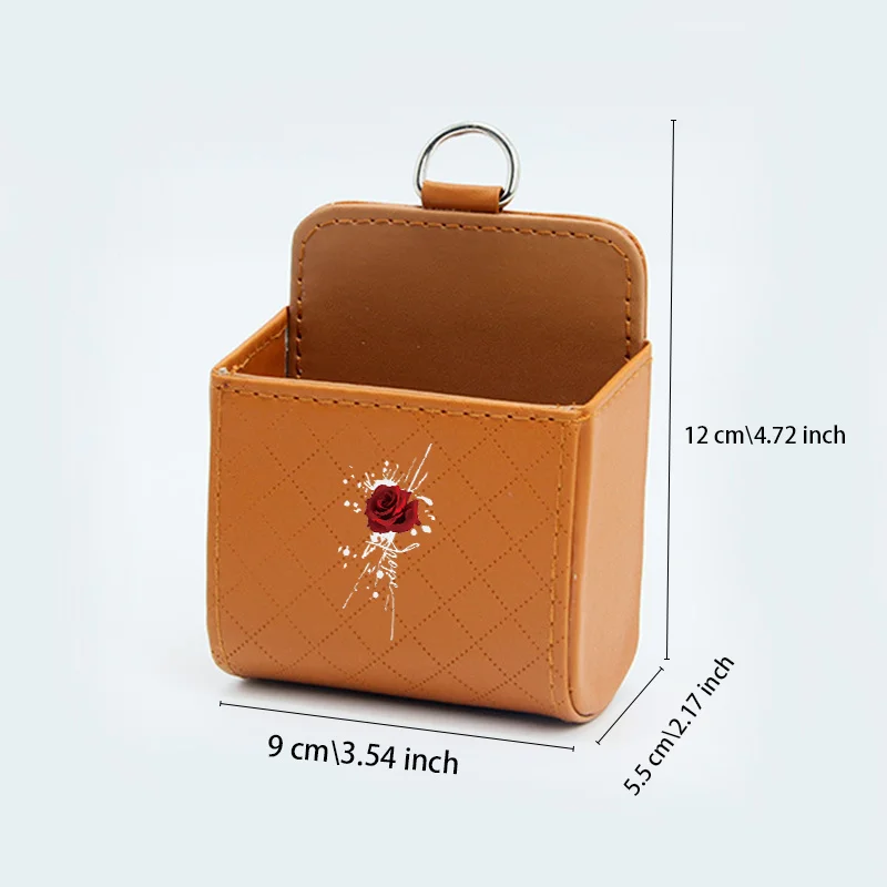 

PU Leather Car Air Vent Organizer Bag, Quilted Storage Pouch with Metal Hook for Fashion Glasses