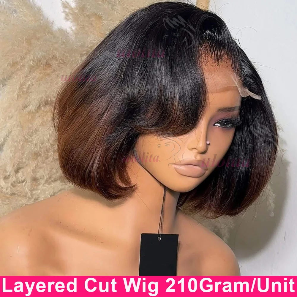 

Super Double Drawn Vietnamese Glueless Human Hair Wigs for Women Ombre Chocolate brown #4 Straight Pixie Cut Wig Layered Cut wig