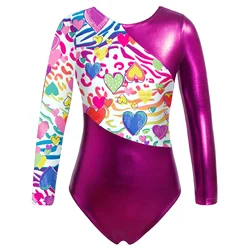 Kids Girls Ballet Dance Leotard Yoga Gymnastics Long Sleeve One Piece Print Bodysuit Sport Dance Unitard Jumpsuit Dancewear Sets