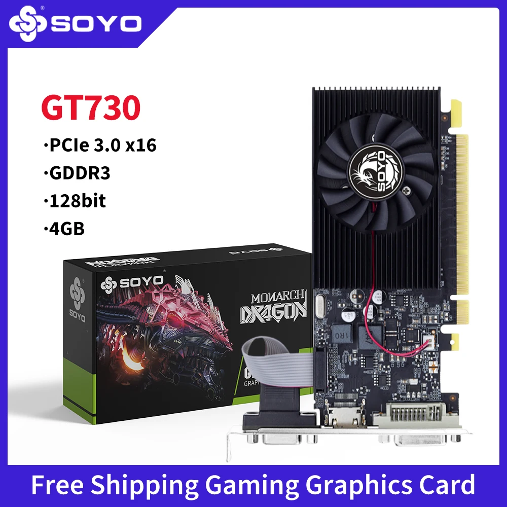 

Видеокарта SOYO Geforce GT730 4 ГБ GDDR3, графический процессор, 128 бит, HDMI-совместимая, VGA DVI PCI-E 3,0 Placa De Video для настольного компьютера
