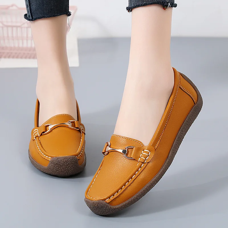 2024 New Spring /autumn Women Flats Genuine Leather Moccasins Woman Casual Shoes Slip-on Loafers Female Boat Shoes Big Size 44