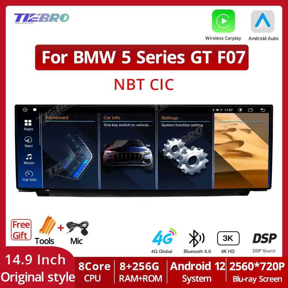 

TIEBRO Android 12.0 14.9 Inch 2560*720P For BMW 5 Series GT F07 2011-2018 CIC NBT System Car Radio Multimedia Player GPS CarPlay