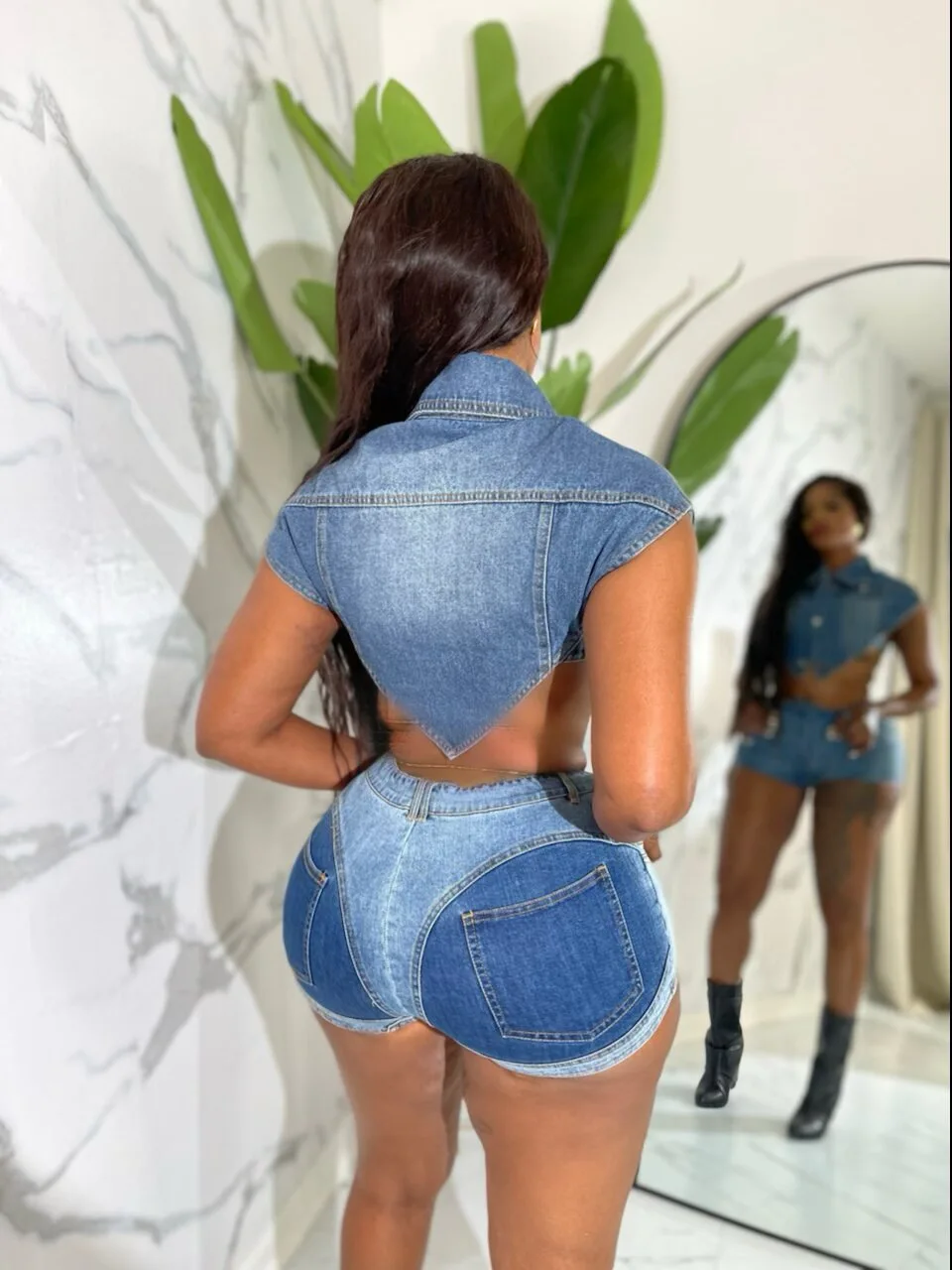 New Summer Fashion for Women Sleeveless Lapel Single Breasted Irregular Navel Exposed Top+stretch Shorts Denim Two-piece Set Y2k