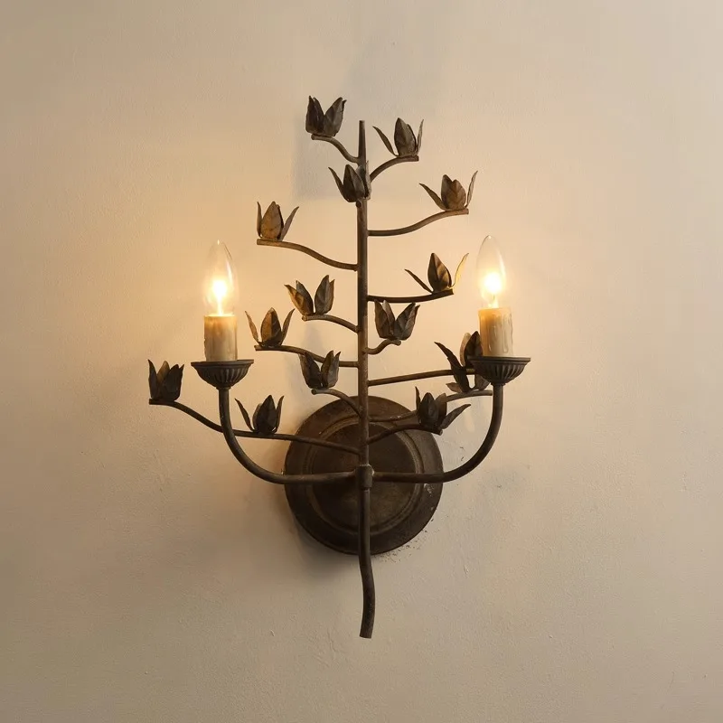 French retro leaf decorative wall lamp stair aisle dining room wall designer bedroom bedside