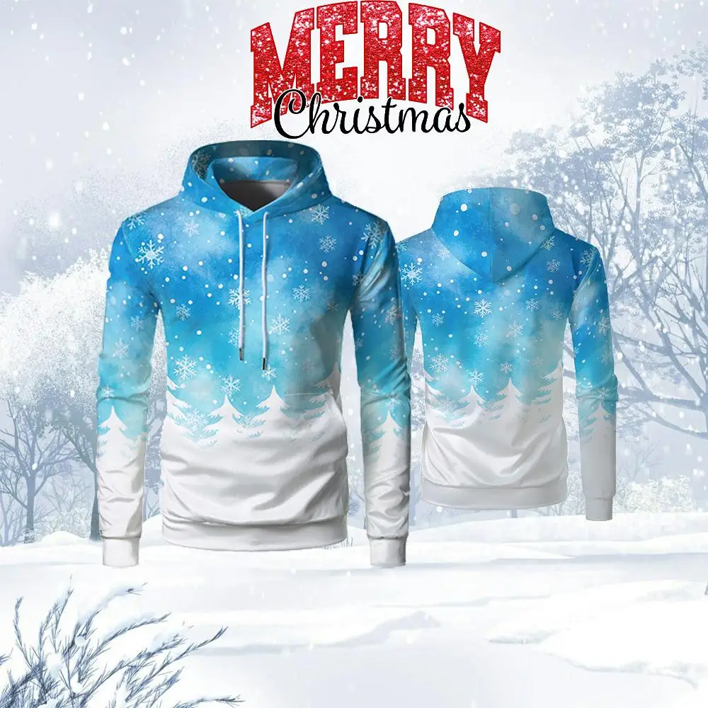 

New Christmas Snowflake Print Hoodie Autumn And Winter Warm Fashion Pullover Men And Women Holiday Must-have Oversized Gift Top