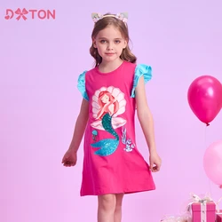DXTON Summer Kids Dresses For Girls Cartoon Toddler Clothing Everyday Children Dress Mermaid Sequin Princess Girls Casual Wear
