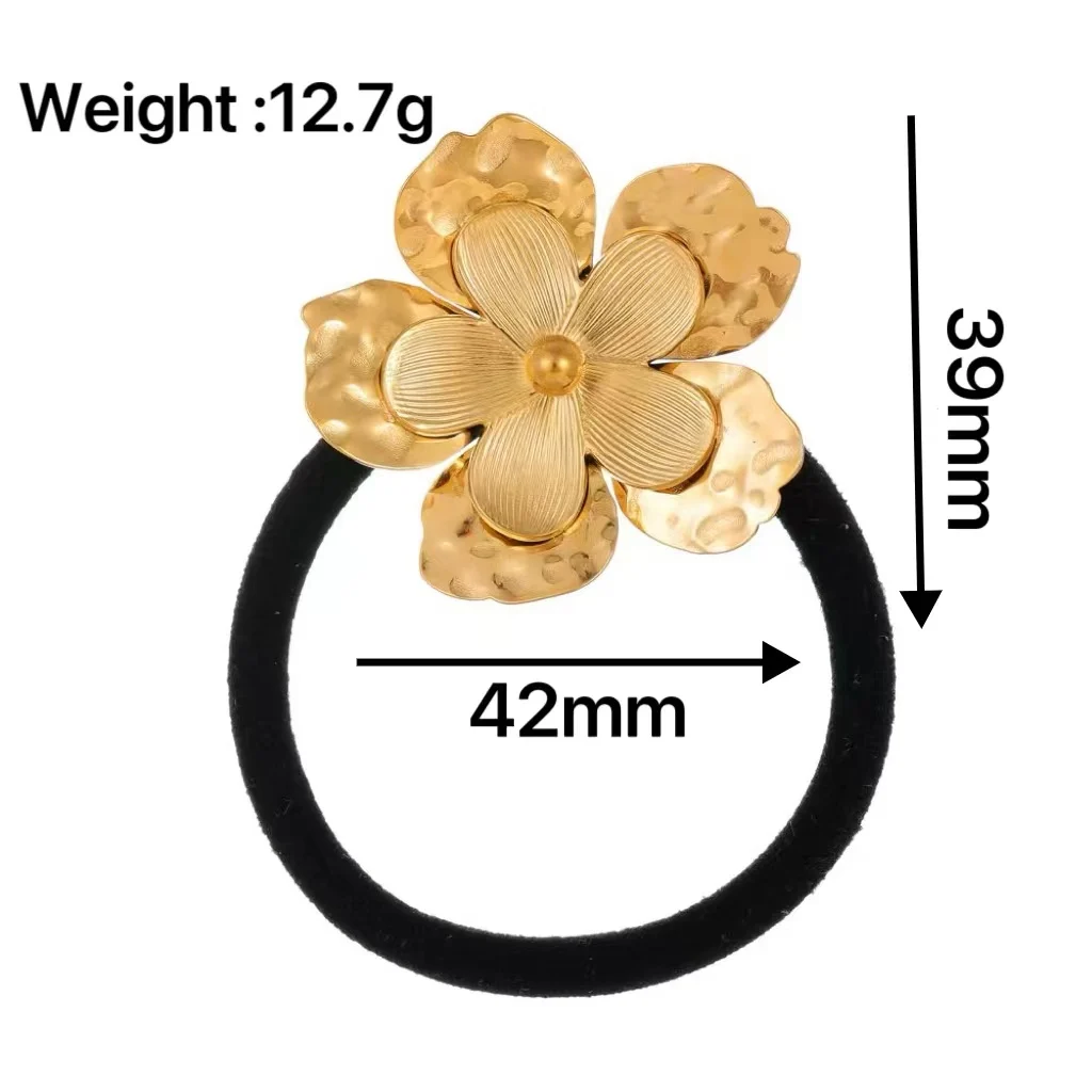 إكسسوارات شعر ذيل حصان من الفولاذ المقاوم للصدأ ، طبقات مزدوجة ، زهرة بخمس أوراق ، أزياء بسيطة ، رباط مطاطي ، غطاء رأس للسيدات ، هدية #6