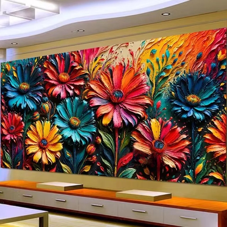 Large Colorful Wild Flowers Landscape DIY 5D Diamond Painting Full Diamond Art Embroidery Cross Stitch Craft For Home Decor