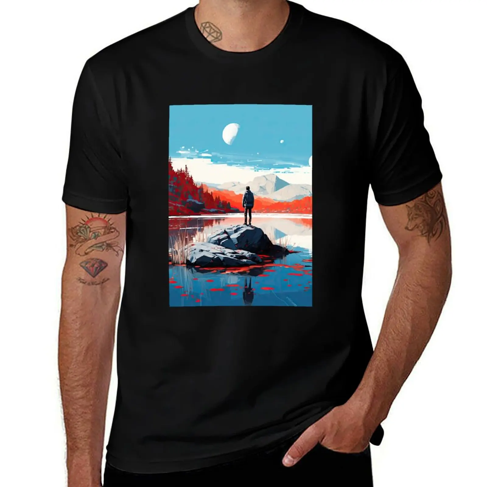 Tranquil Solitude: The Lake Wanderer T-Shirt Comfortable Work Wear Tee T-Shirt