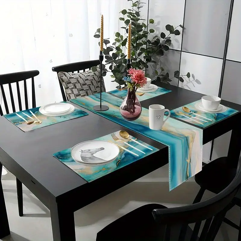 VIKAMA Light Luxury Ink Style Table Flag Placemat Set Waterproof And Anti Slip Kitchen Dining Table Mat Home Decoration