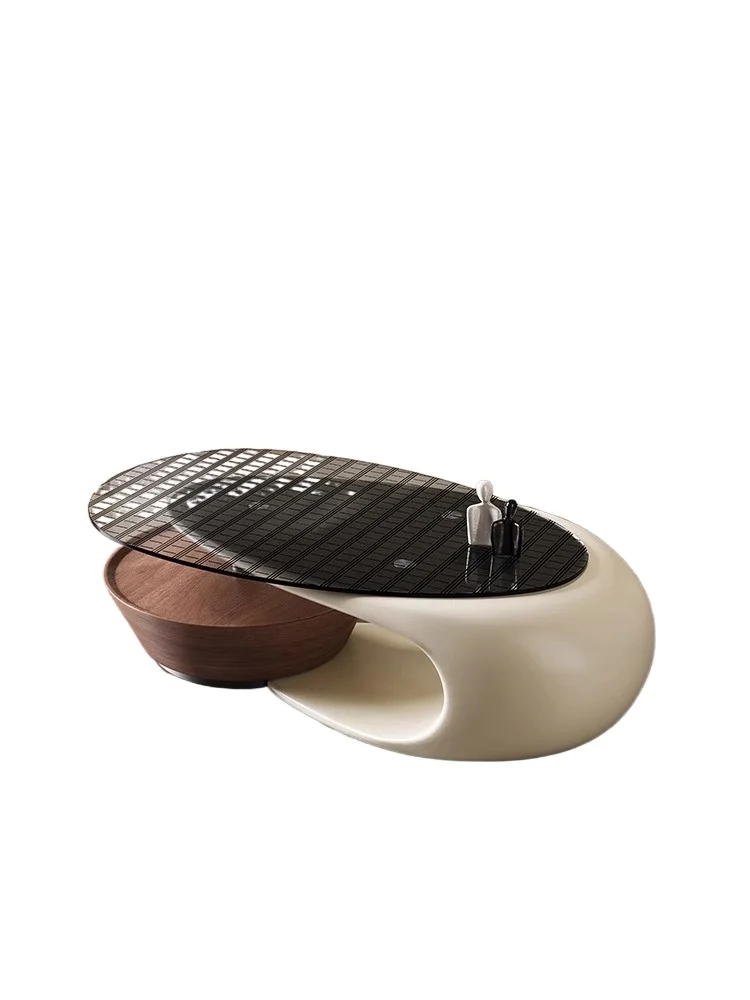 

Nordic coffee table light luxury minimalist modern designer glass walnut leather creative art villa living room home