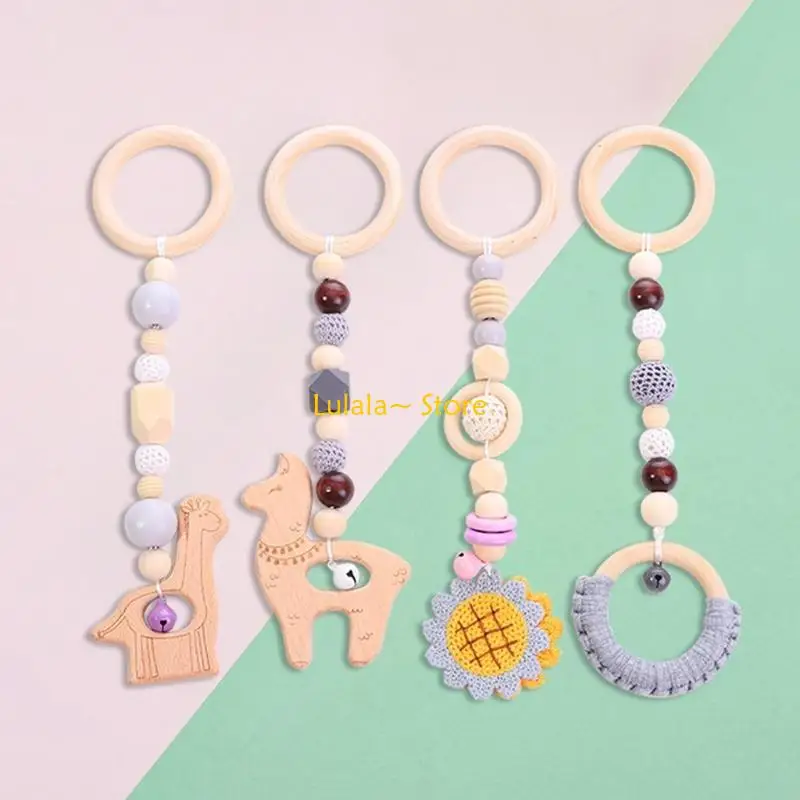 Y4QA 4 Pcs/Set Baby for Play Gym Wooden Frame Stroller Hanging Pendant Teether Molar Teething Nursing Rattle Gifts Infant