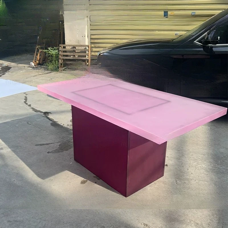 Frosted powder purple dining table Thickened island rectangular household dining table Creative workbench Office table