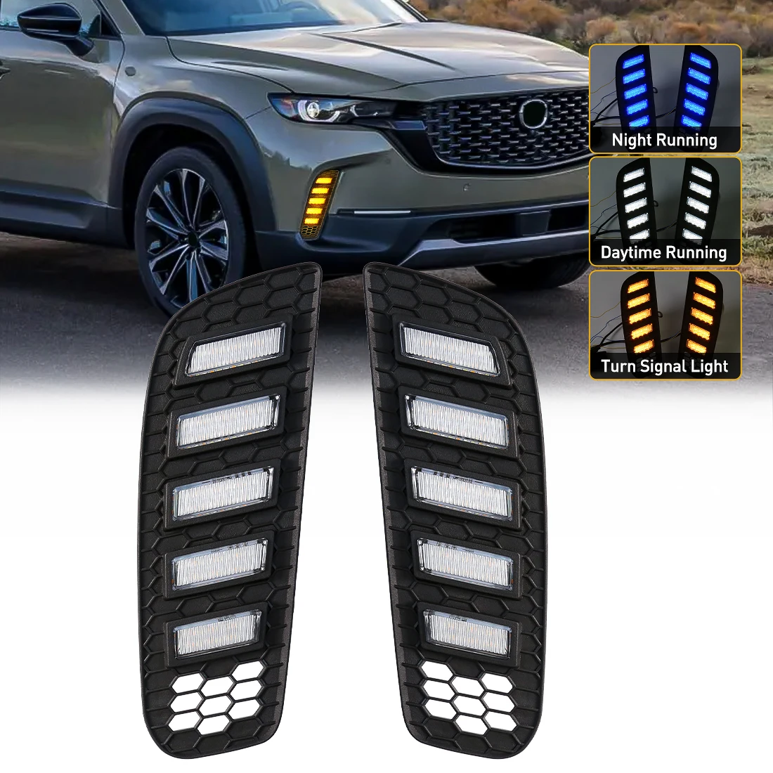 

For Mazda CX-50 CX50 2023 2024 LED DRL Daytime Running Light White Yellow Blue Dynamic Turn Signal Fog Lamps Car Accessories