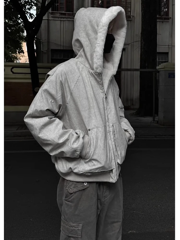 

Flyoff Marble Mountain Eagle Hooded Jaet Thiened Fce Cotton Coat Men's Winter Warm Outerwear Casual Loose Fit Youth Trend